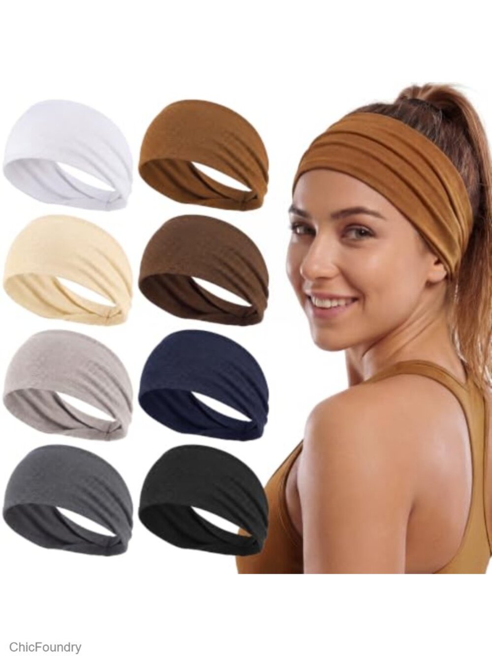 8 Pack Non-Slip Workout Headbands for Women – Moisture-Wicking, Elastic